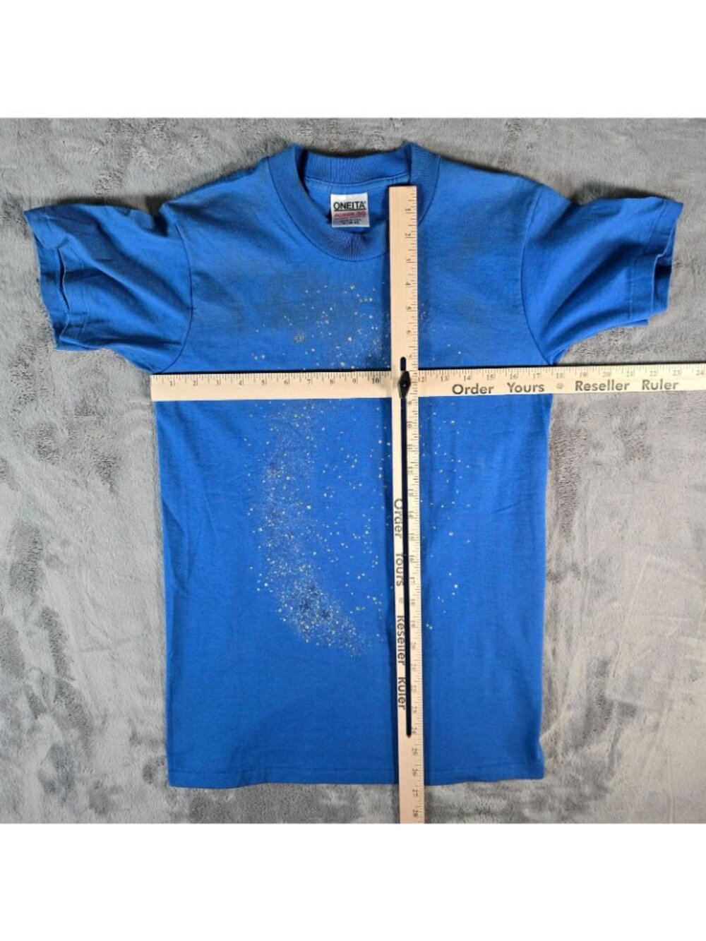 Vintage 1990s Oneita Blue/Silver Galaxy Glitter Print Single Stitch T-Shirt (S) - Picture 11 of 13
